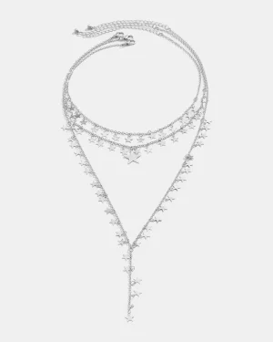 collar en capas de estrellas plateadas
